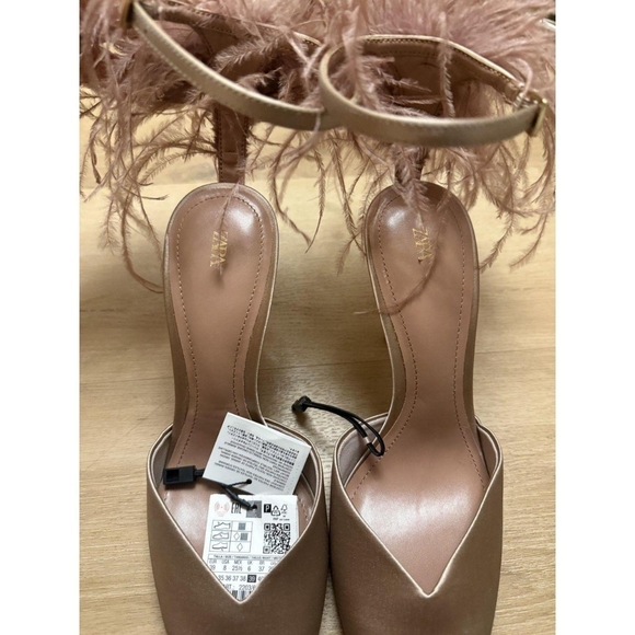 Zara Tan and Pink Feather Slingback Stiletto Heels Size 8 - Picture 8 of 8